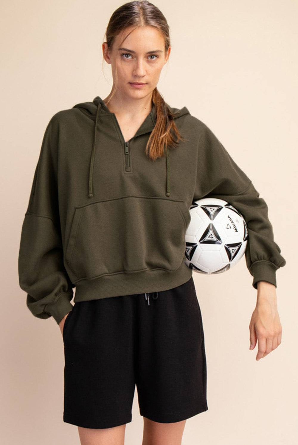 Fleece Quarter Zip Hoodie Jacket - Hype Up