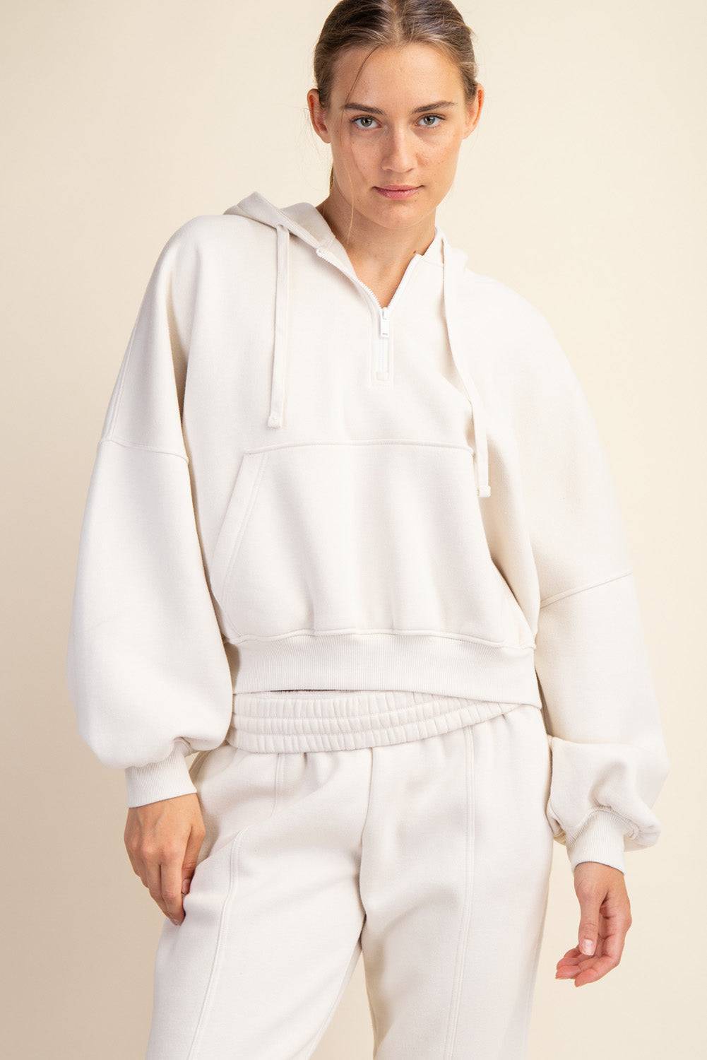 Fleece Quarter Zip Hoodie Jacket - Hype Up