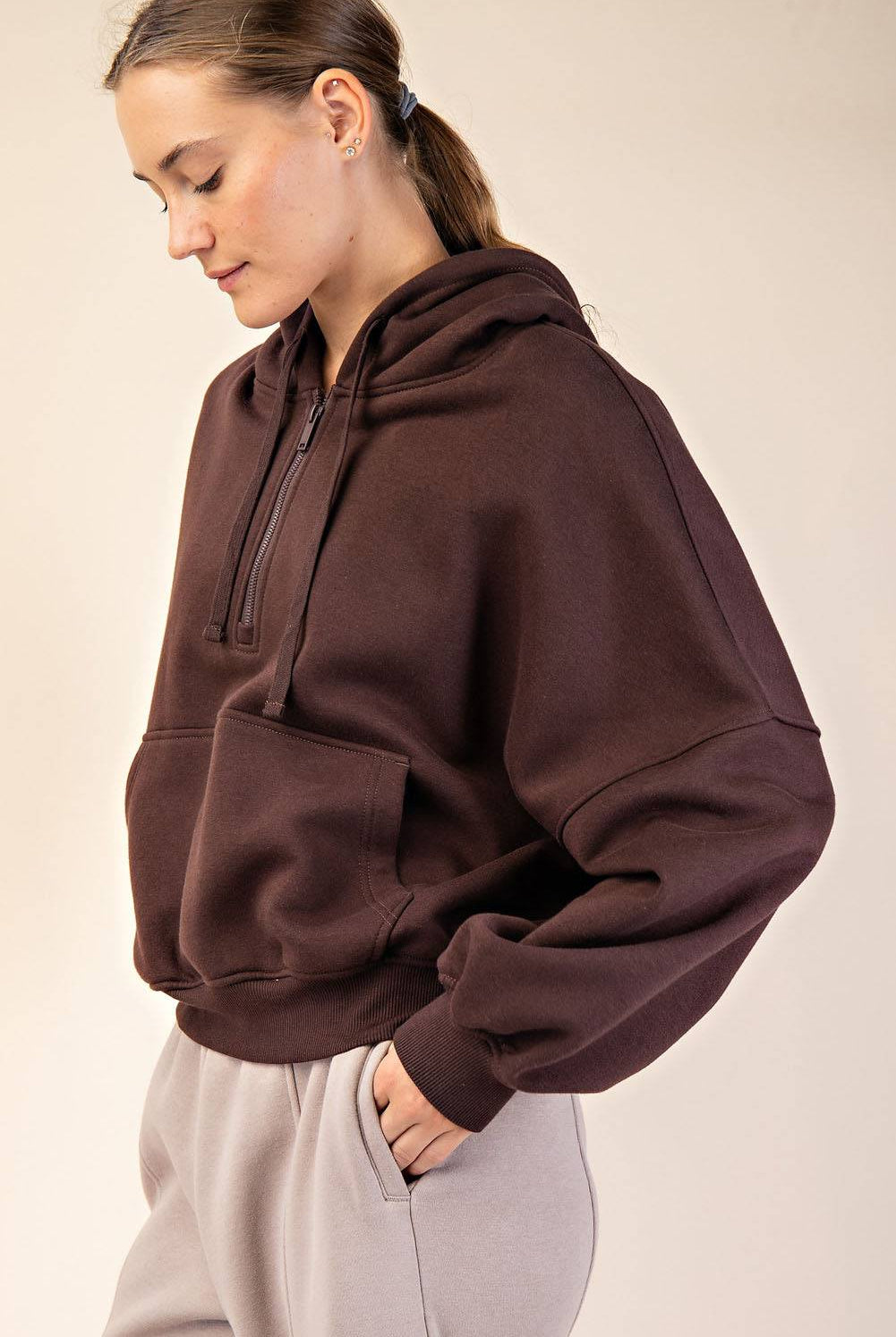 Fleece Quarter Zip Hoodie Jacket - Hype Up