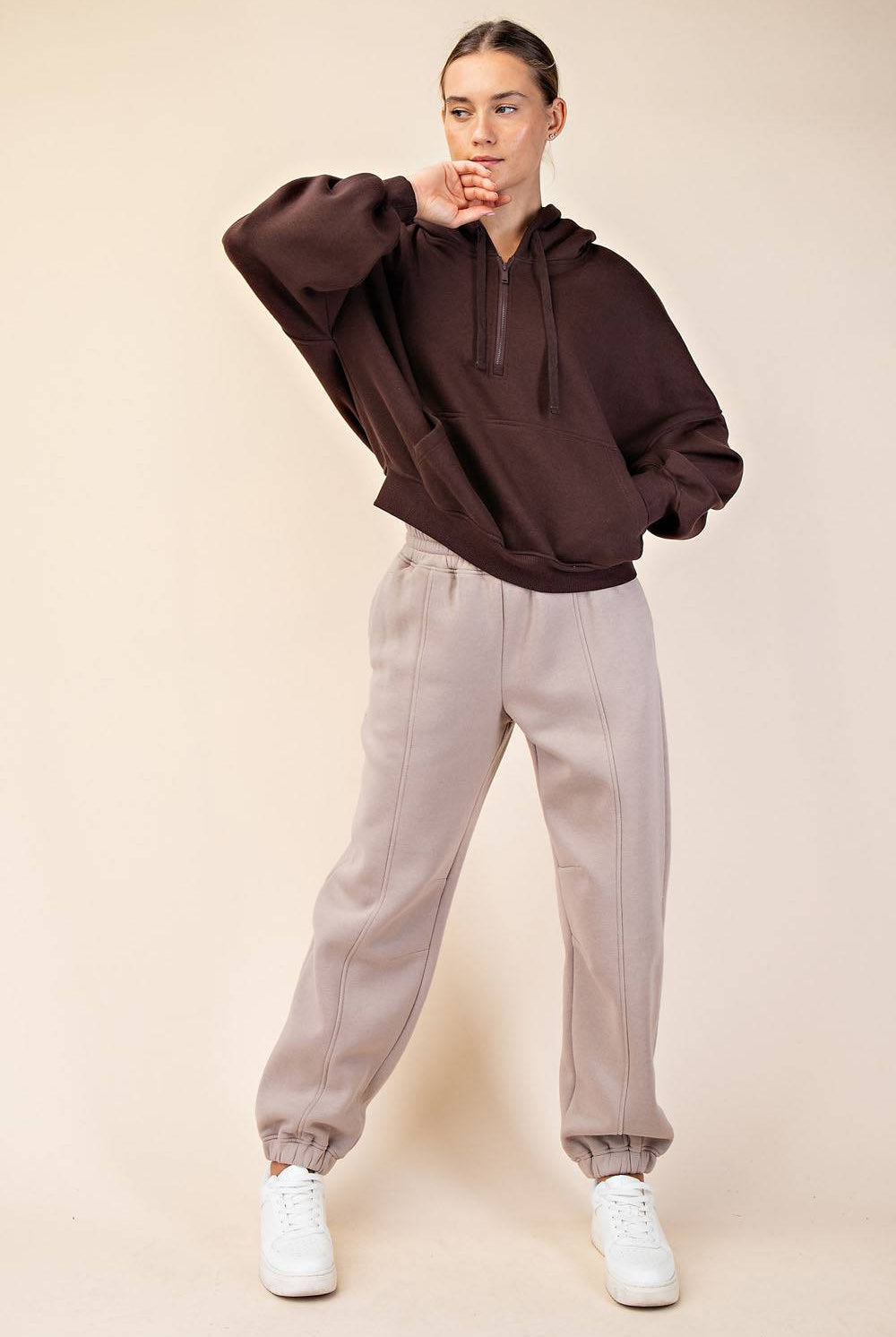 Fleece Quarter Zip Hoodie Jacket - Hype Up