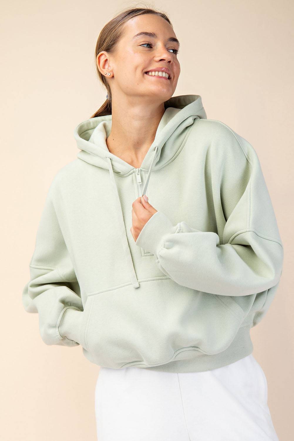 Fleece Quarter Zip Hoodie Jacket - Hype Up