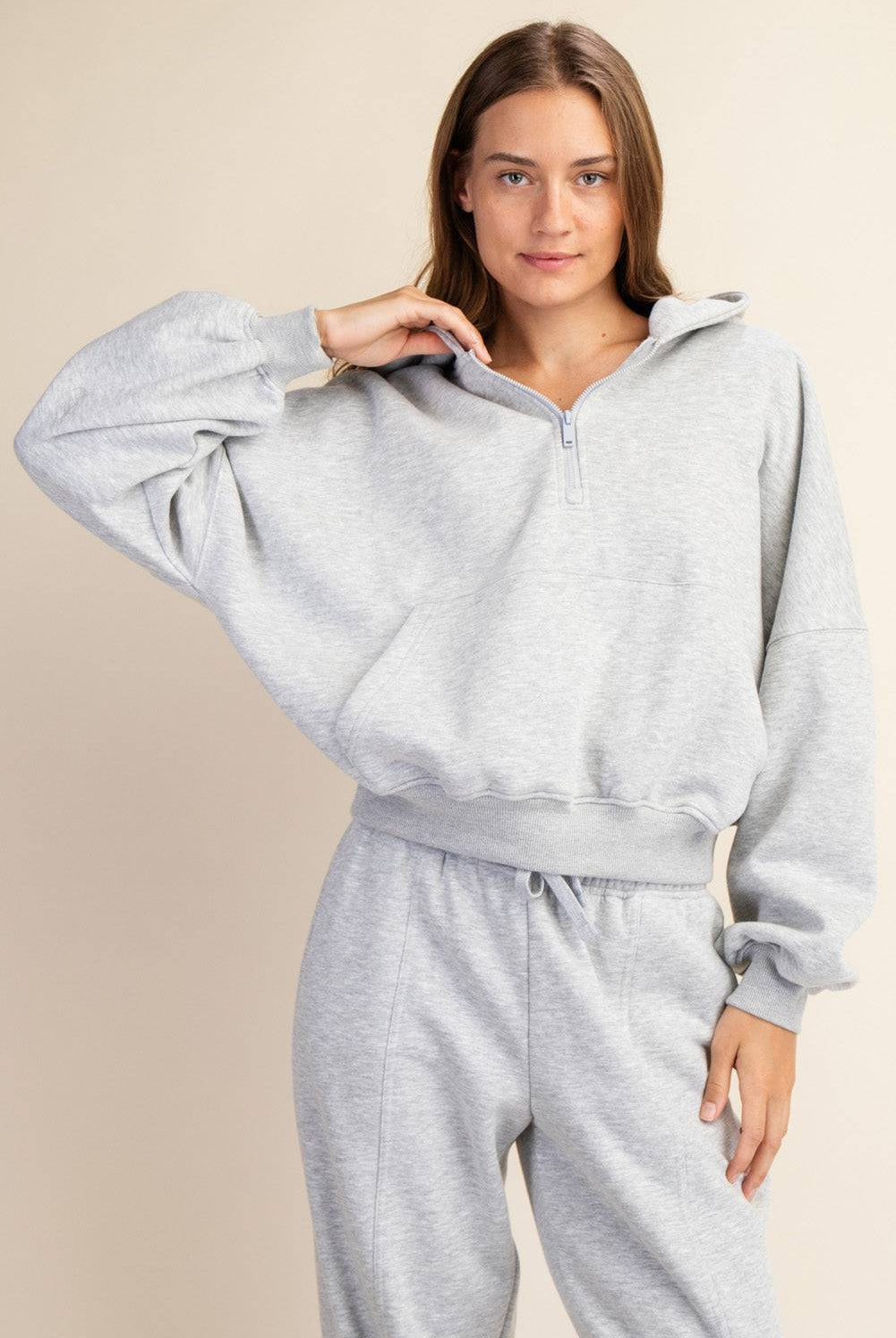 Fleece Quarter Zip Hoodie Jacket - Hype Up