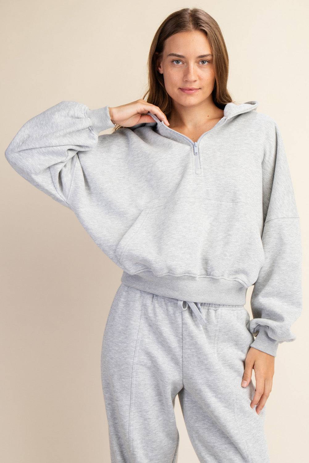 Fleece Quarter Zip Hoodie Jacket - Hype Up