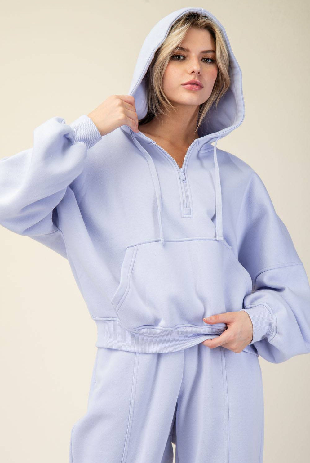 Fleece Quarter Zip Hoodie Jacket - Hype Up