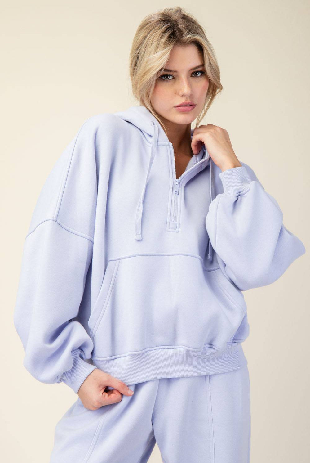 Fleece Quarter Zip Hoodie Jacket - Hype Up