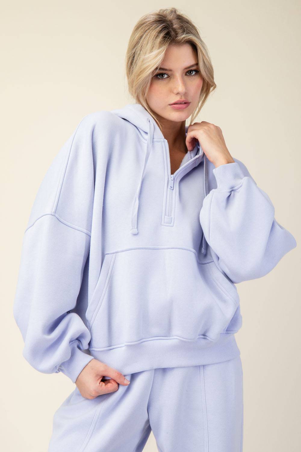 Fleece Quarter Zip Hoodie Jacket - Hype Up