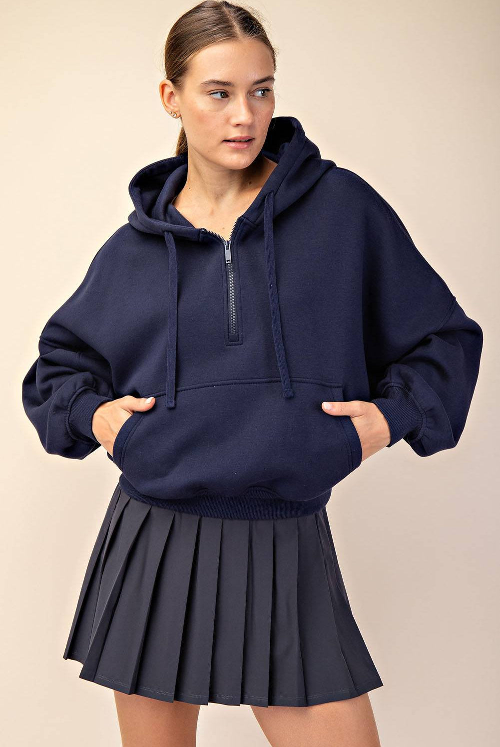 Fleece Quarter Zip Hoodie Jacket - Hype Up