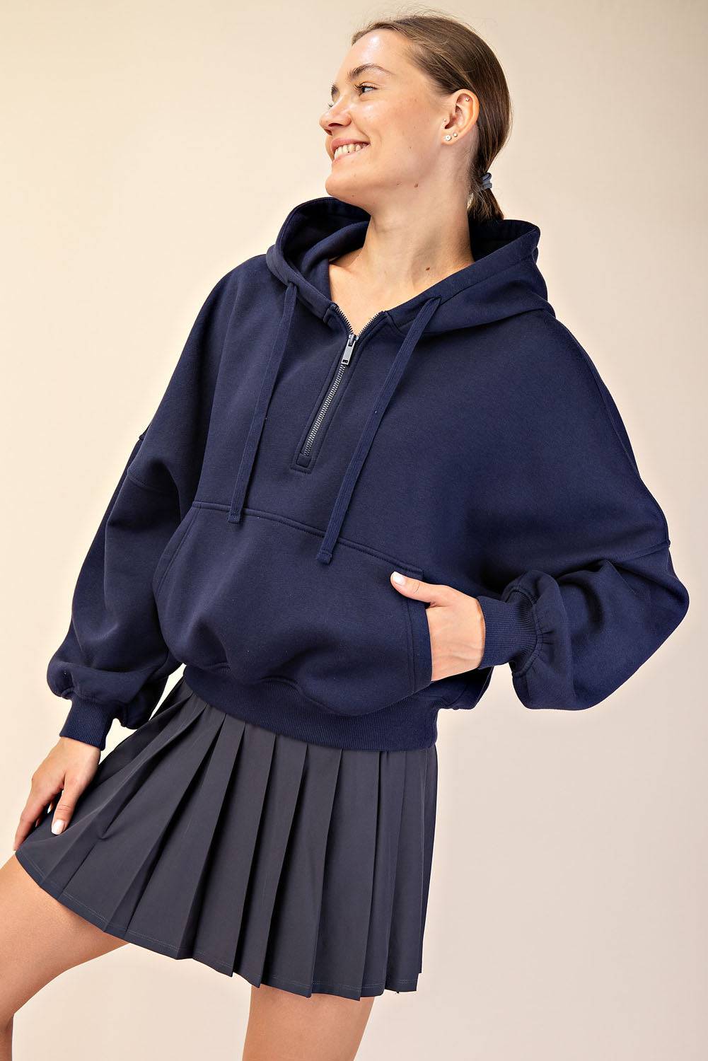 Fleece Quarter Zip Hoodie Jacket - Hype Up