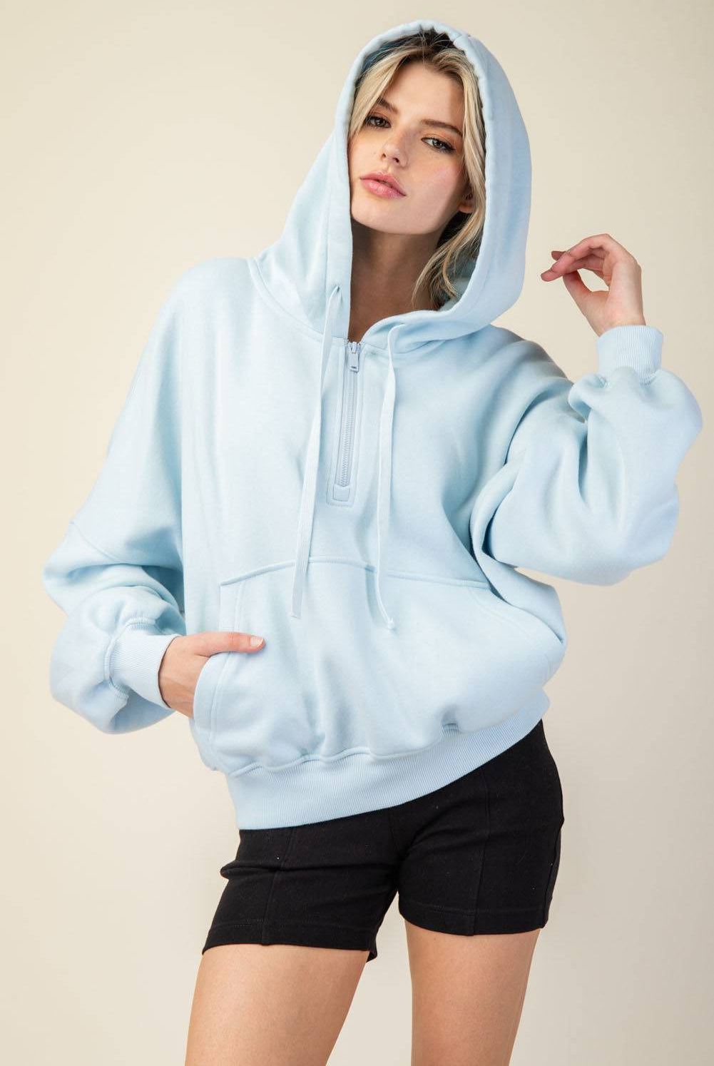 Fleece Quarter Zip Hoodie Jacket - Hype Up