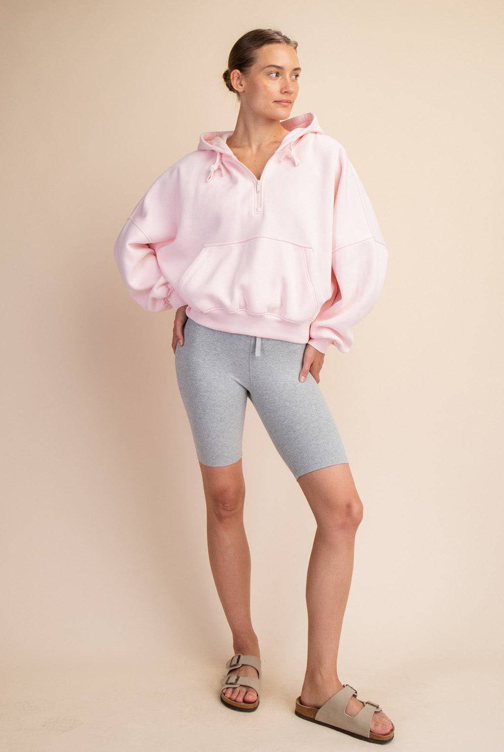 Fleece Quarter Zip Hoodie Jacket - Hype Up