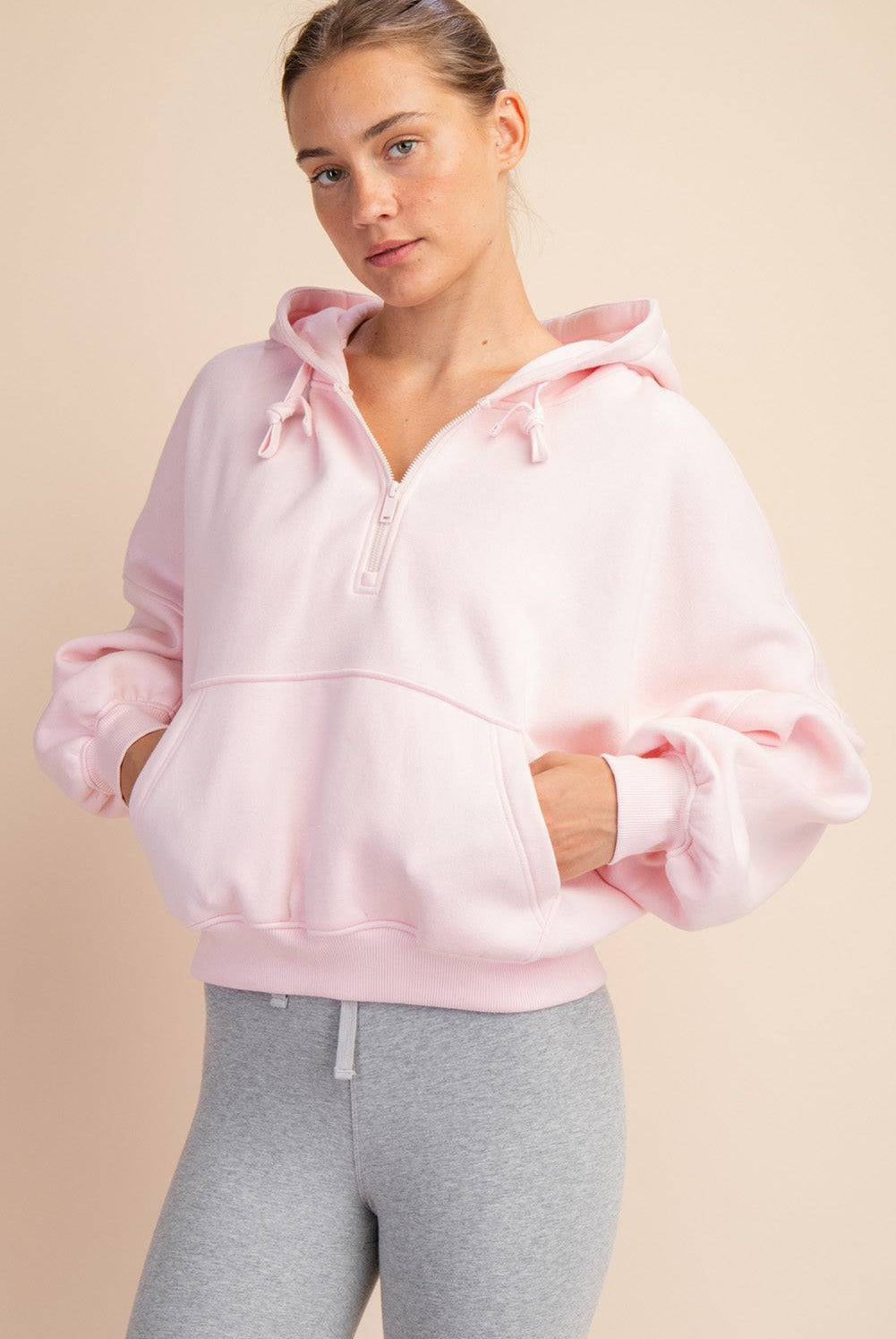 Fleece Quarter Zip Hoodie Jacket - Hype Up