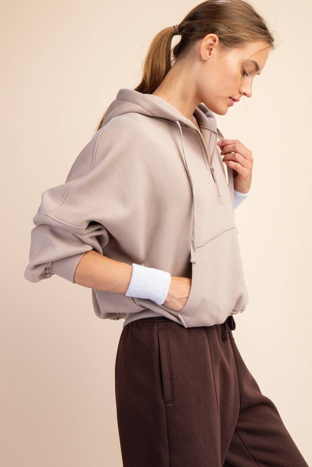 Fleece Quarter Zip Hoodie Jacket - Hype Up