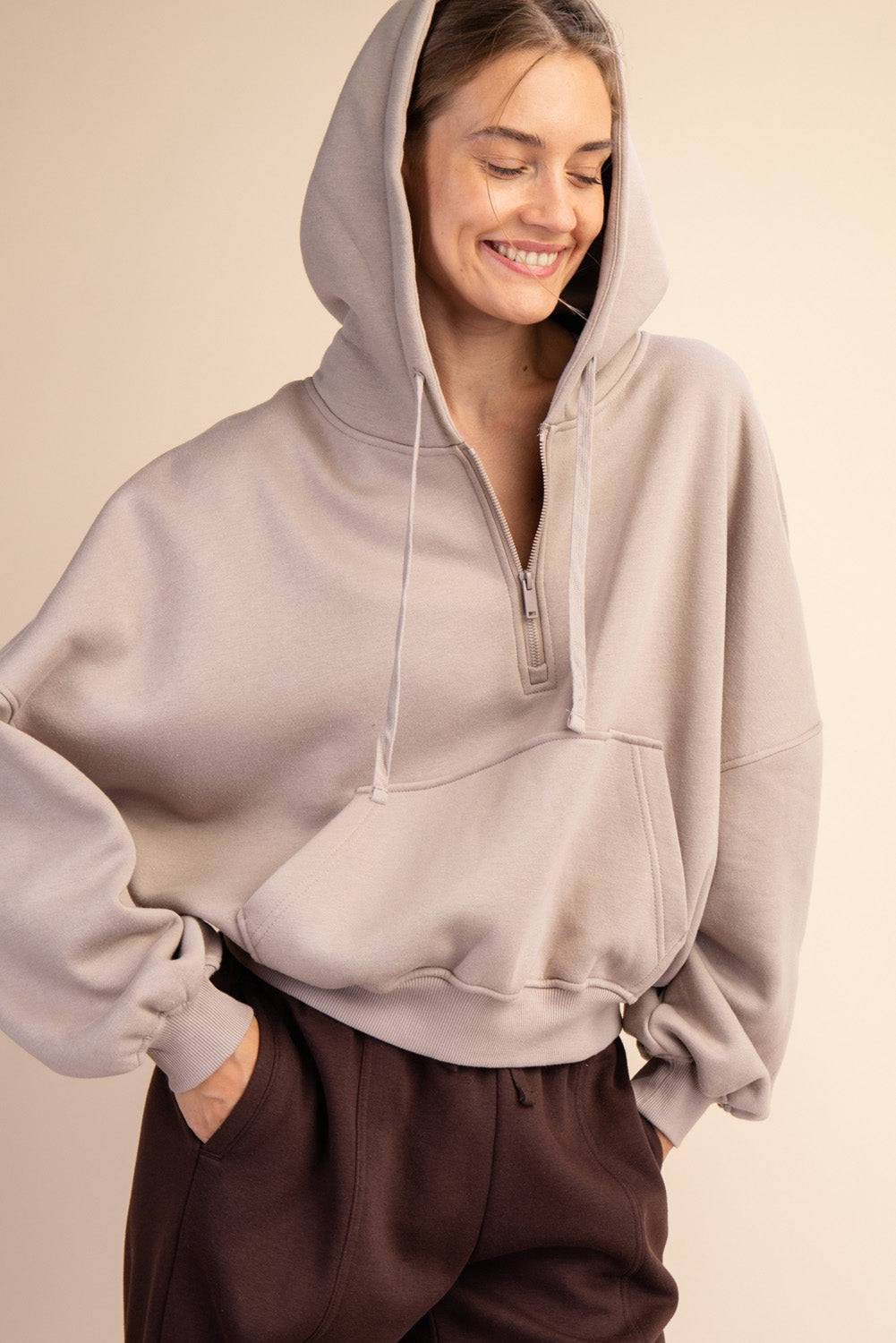 Fleece Quarter Zip Hoodie Jacket - Hype Up