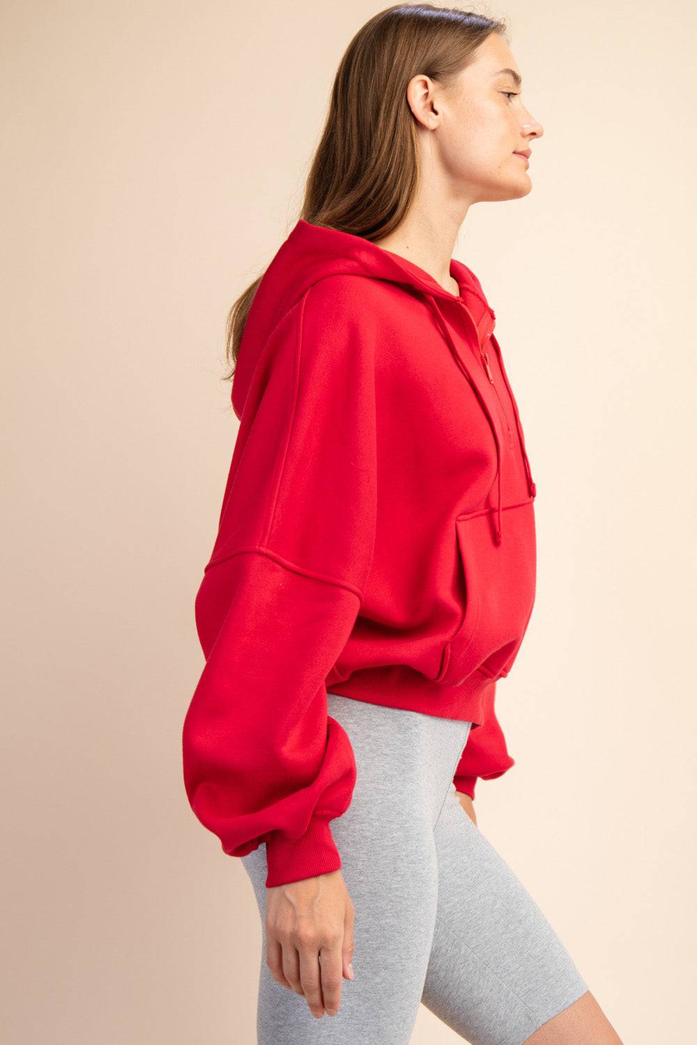 Fleece Quarter Zip Hoodie Jacket - Hype Up