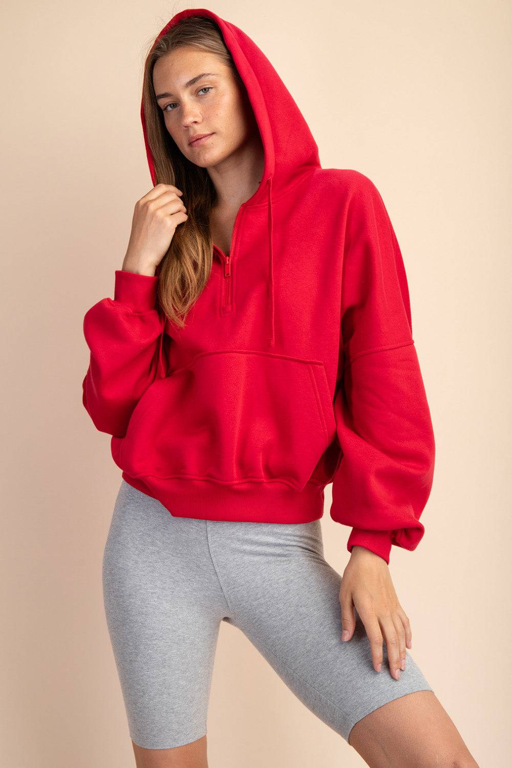 Fleece Quarter Zip Hoodie Jacket - Hype Up