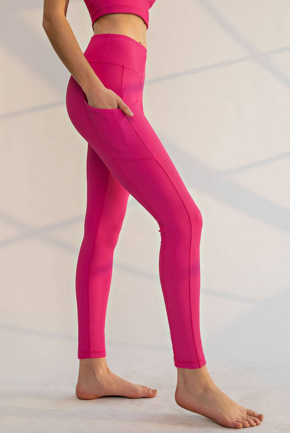 Nylon Rib Yoga Pocket Leggings - Hype Up