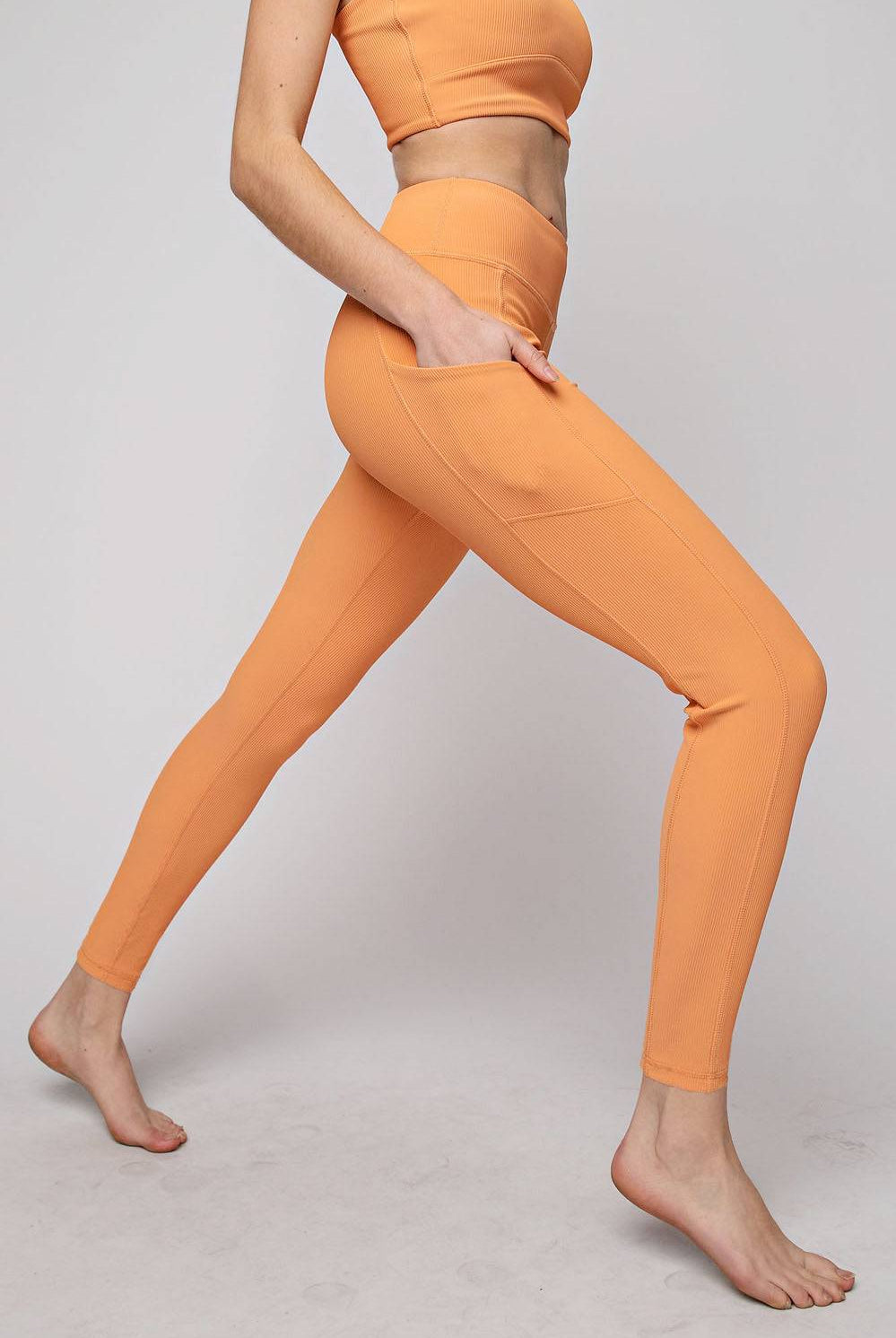 Nylon Rib Yoga Pocket Leggings - Hype Up