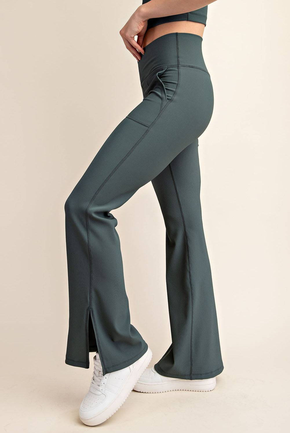 Nylon Rib V-waist Flare Leggings - Hype Up