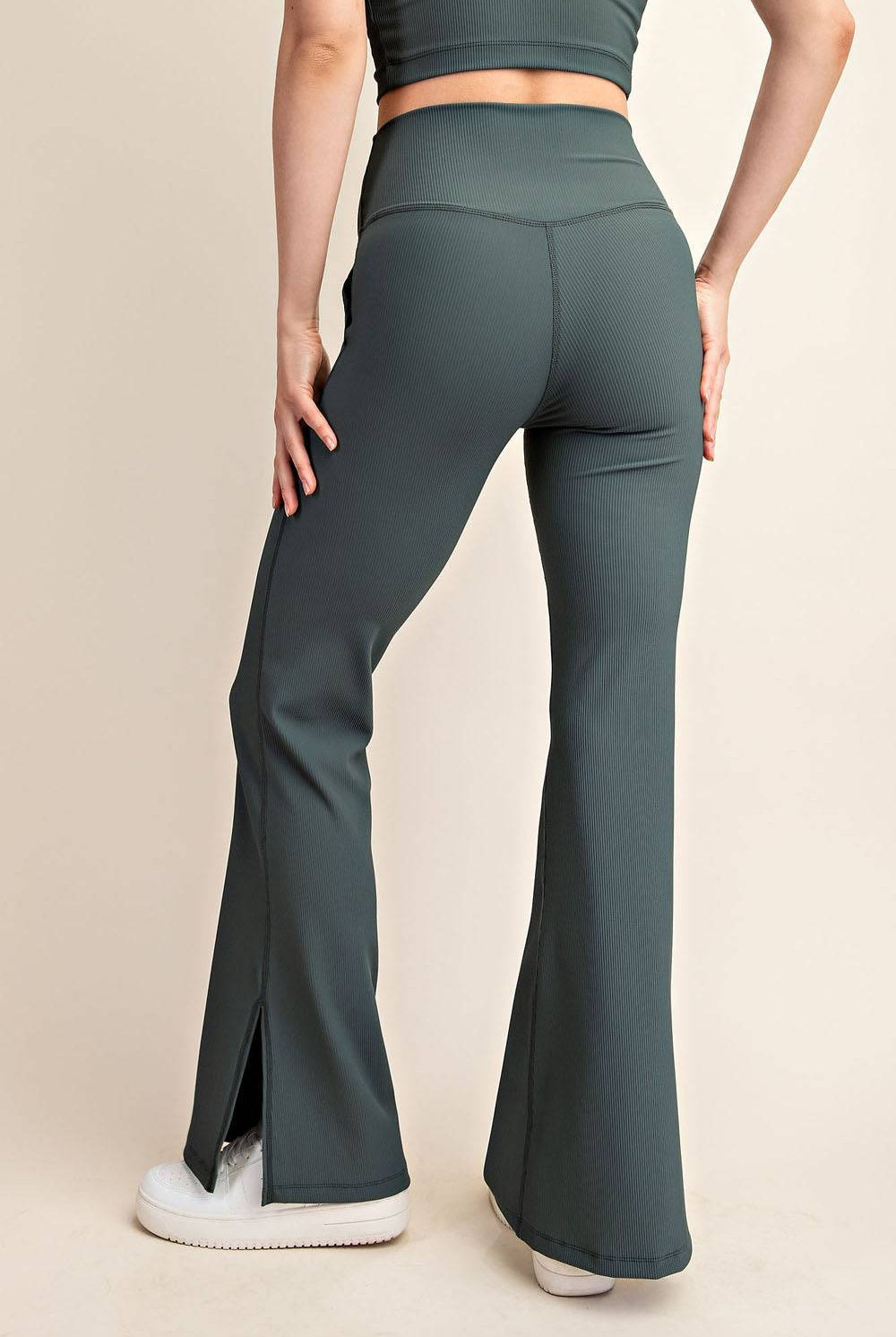 Nylon Rib V-waist Flare Leggings - Hype Up