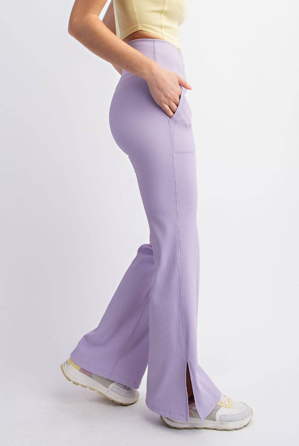 Nylon Rib V-waist Flare Leggings - Hype Up