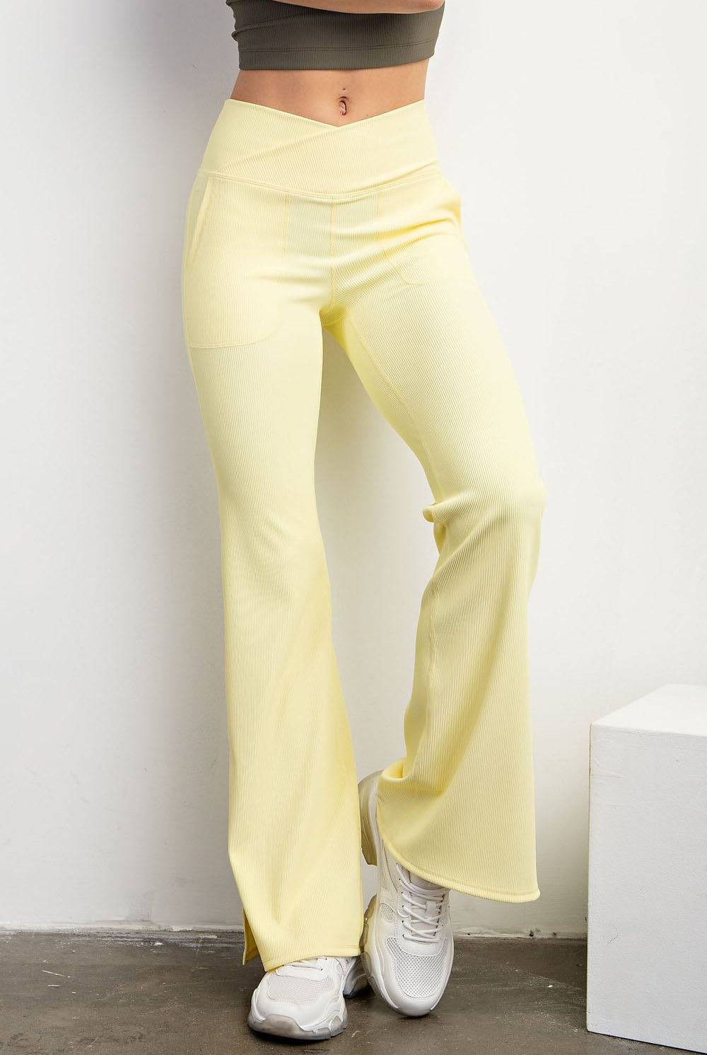 Nylon Rib V-waist Flare Leggings - Hype Up