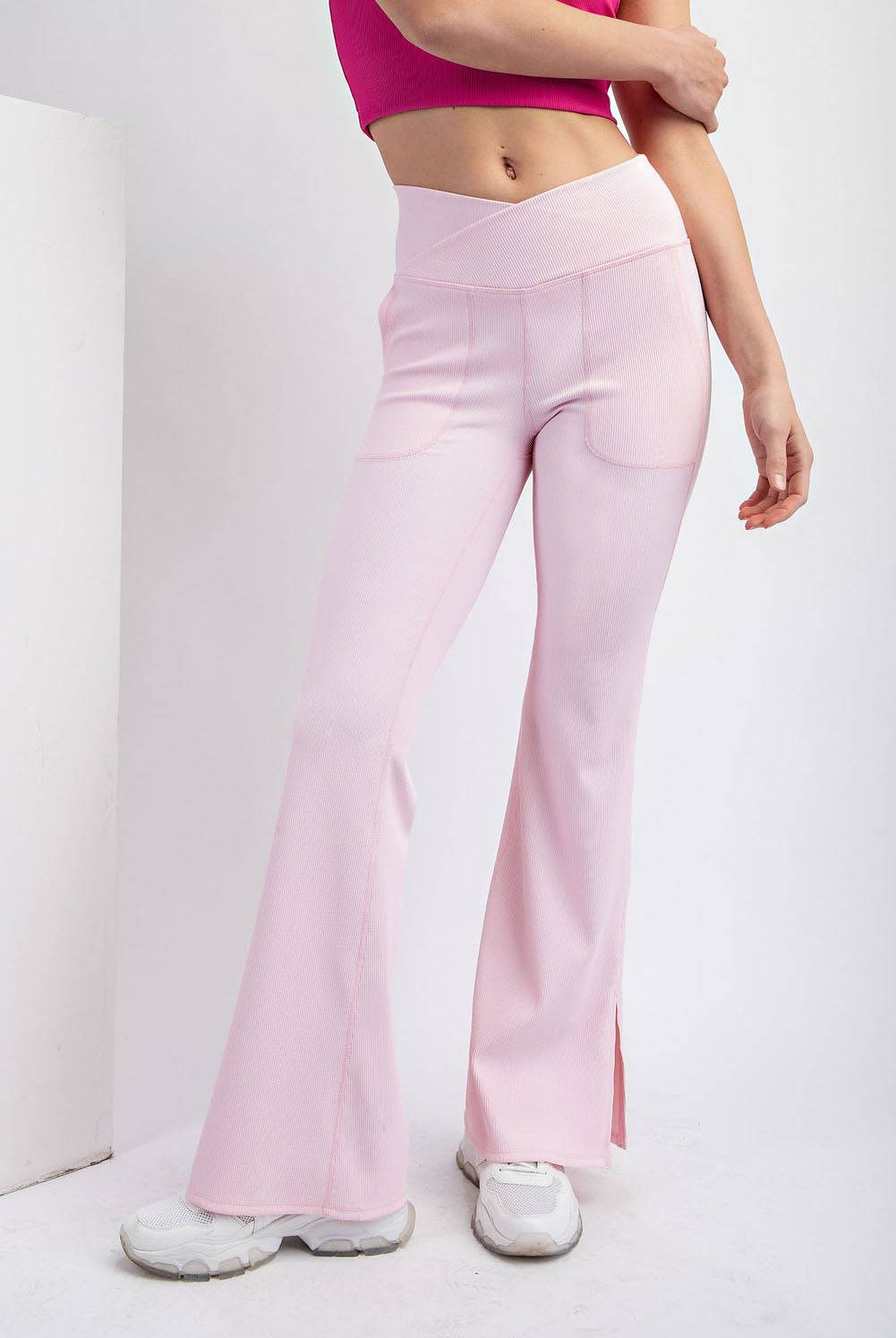 Nylon Rib V-waist Flare Leggings - Hype Up