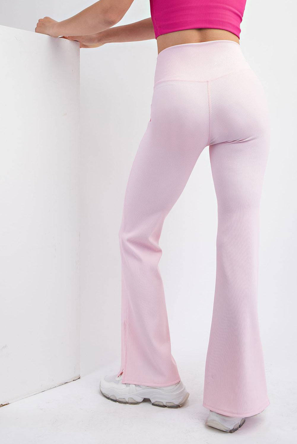 Nylon Rib V-waist Flare Leggings - Hype Up