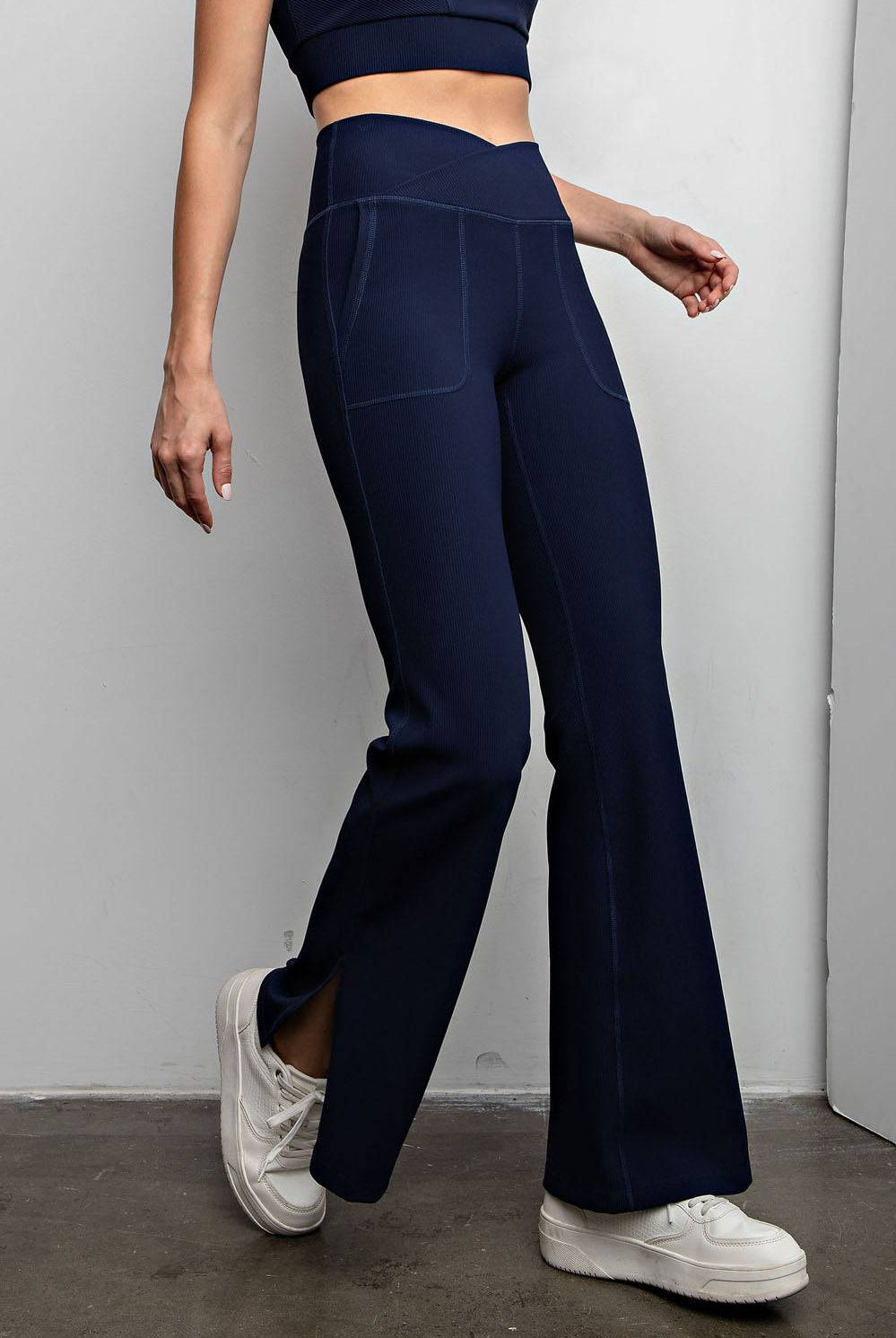 Nylon Rib V-waist Flare Leggings - Hype Up