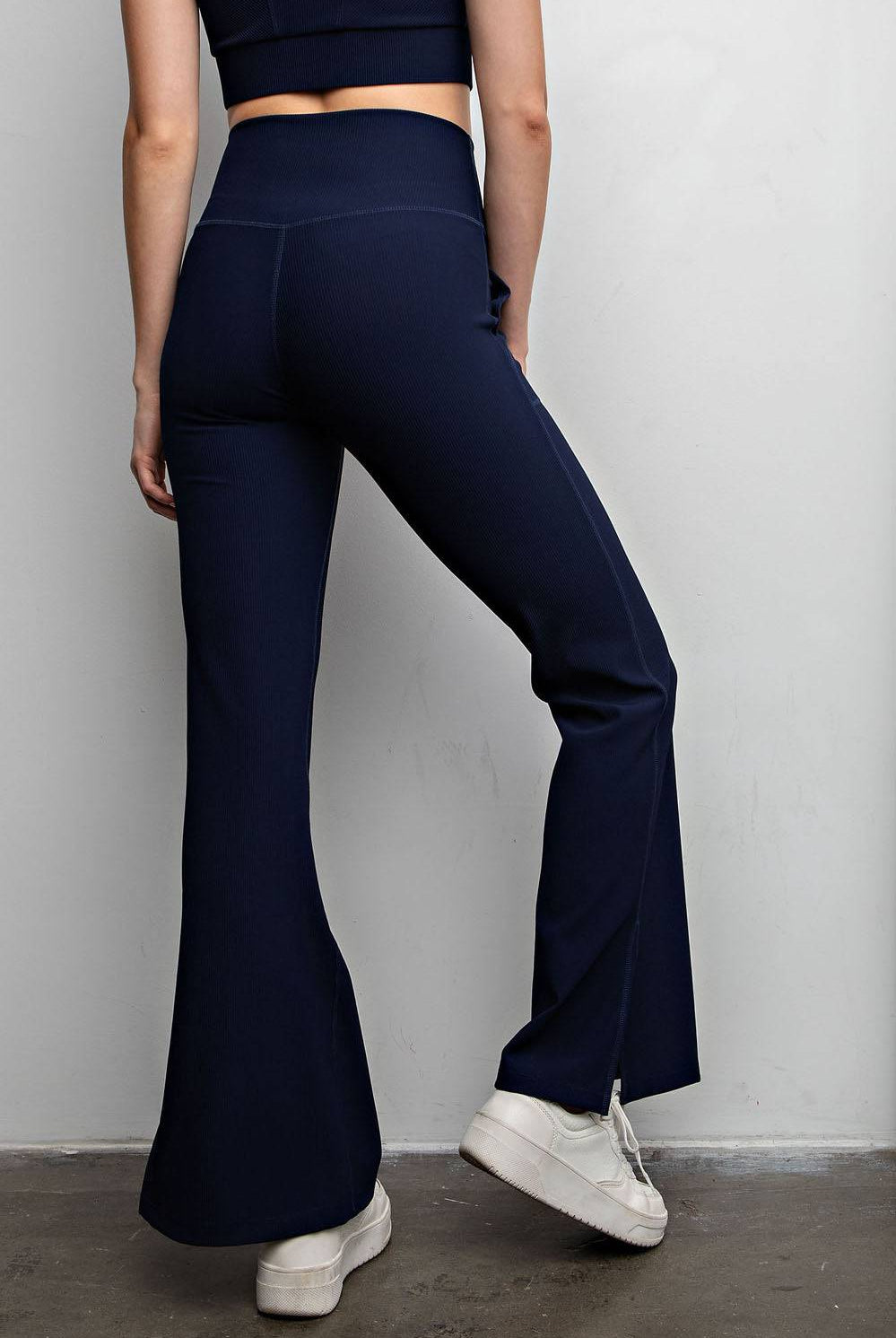 Nylon Rib V-waist Flare Leggings - Hype Up