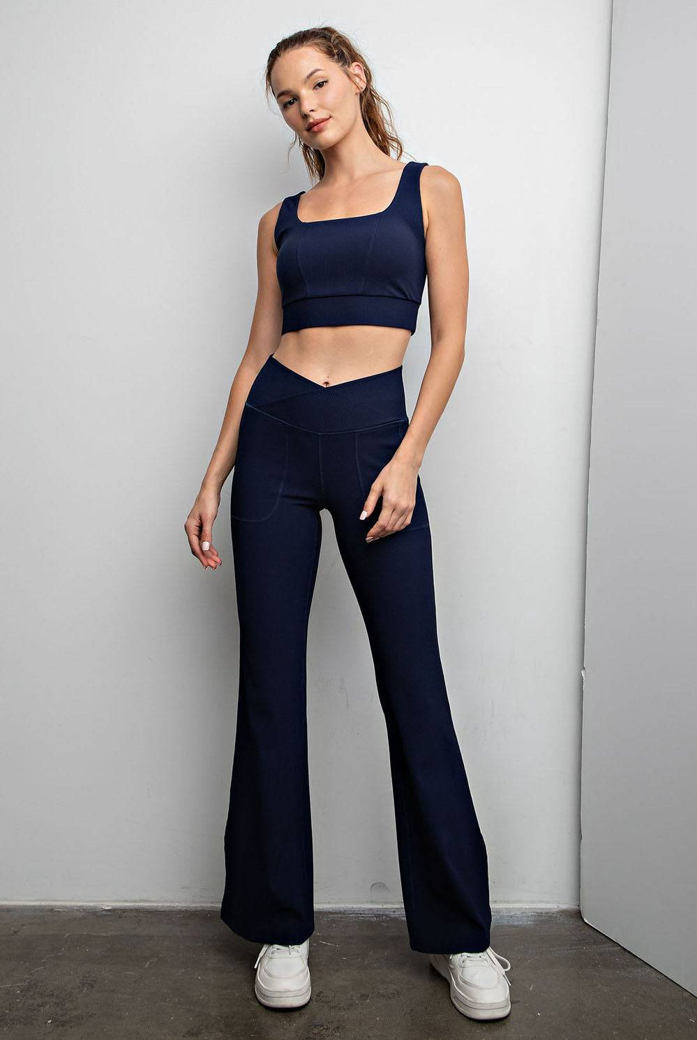 Nylon Rib V-waist Flare Leggings - Hype Up