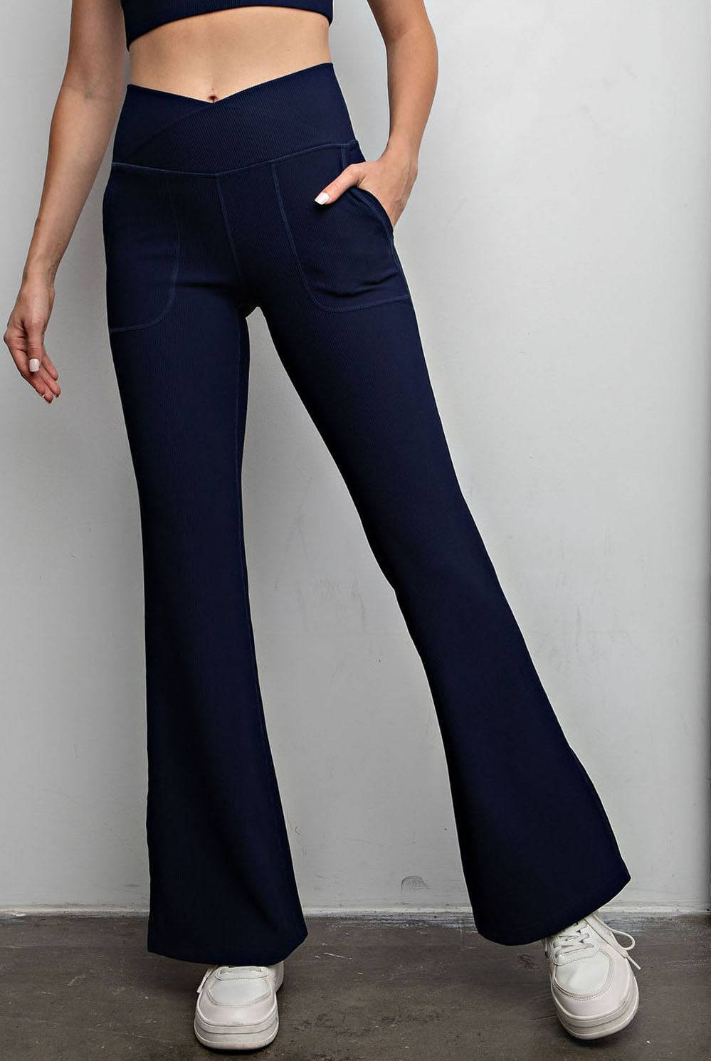 Nylon Rib V-waist Flare Leggings - Hype Up