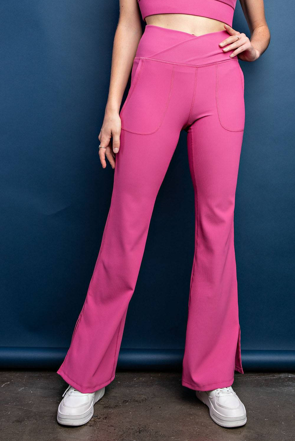 Nylon Rib V-waist Flare Leggings - Hype Up