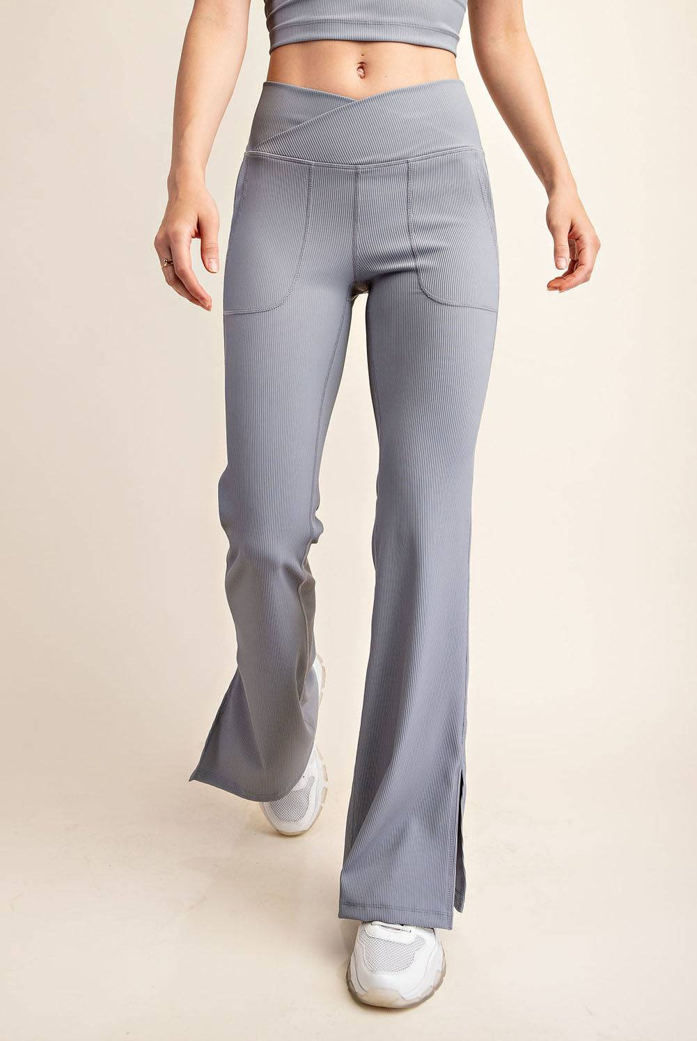 Nylon Rib V-waist Flare Leggings - Hype Up