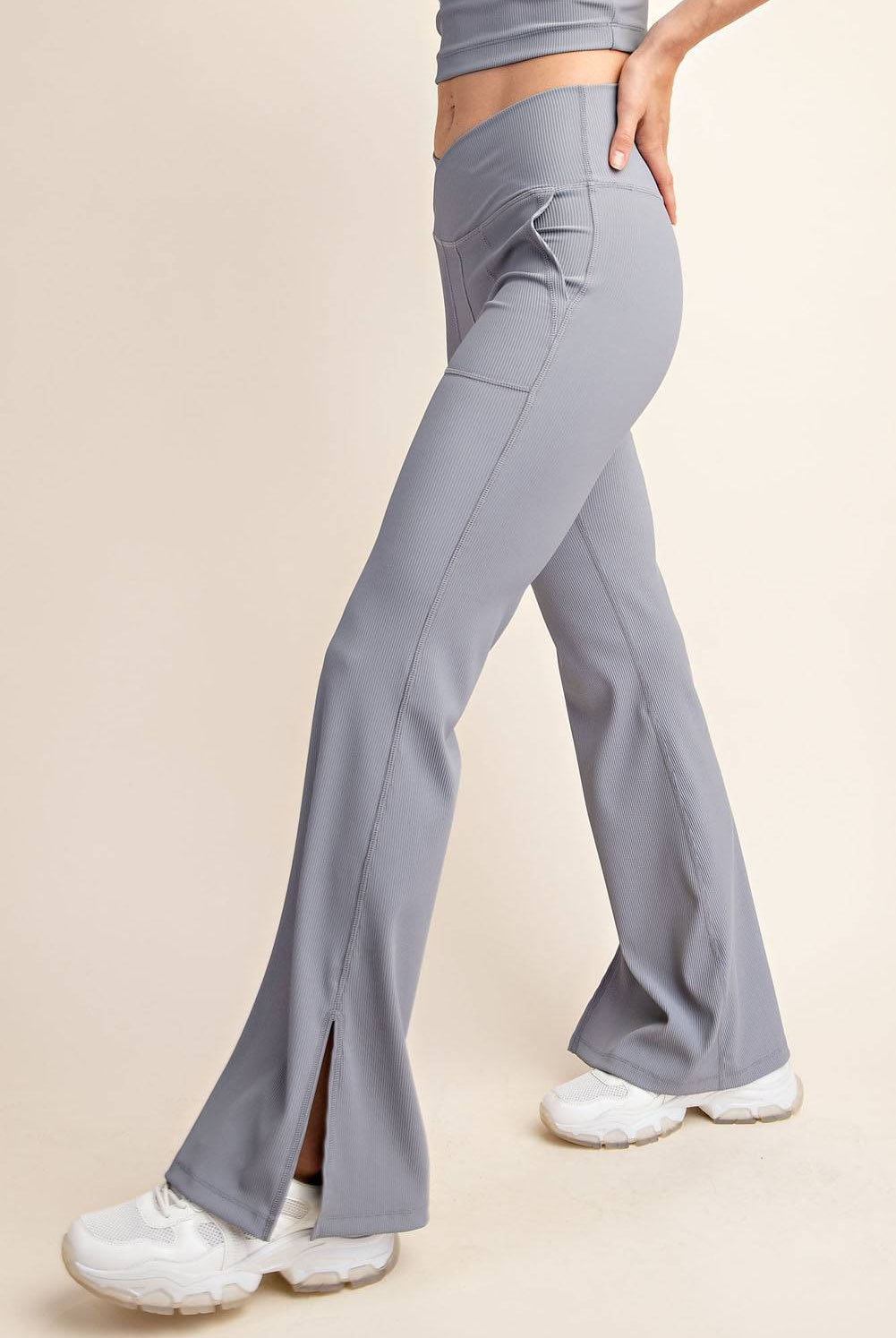 Nylon Rib V-waist Flare Leggings - Hype Up