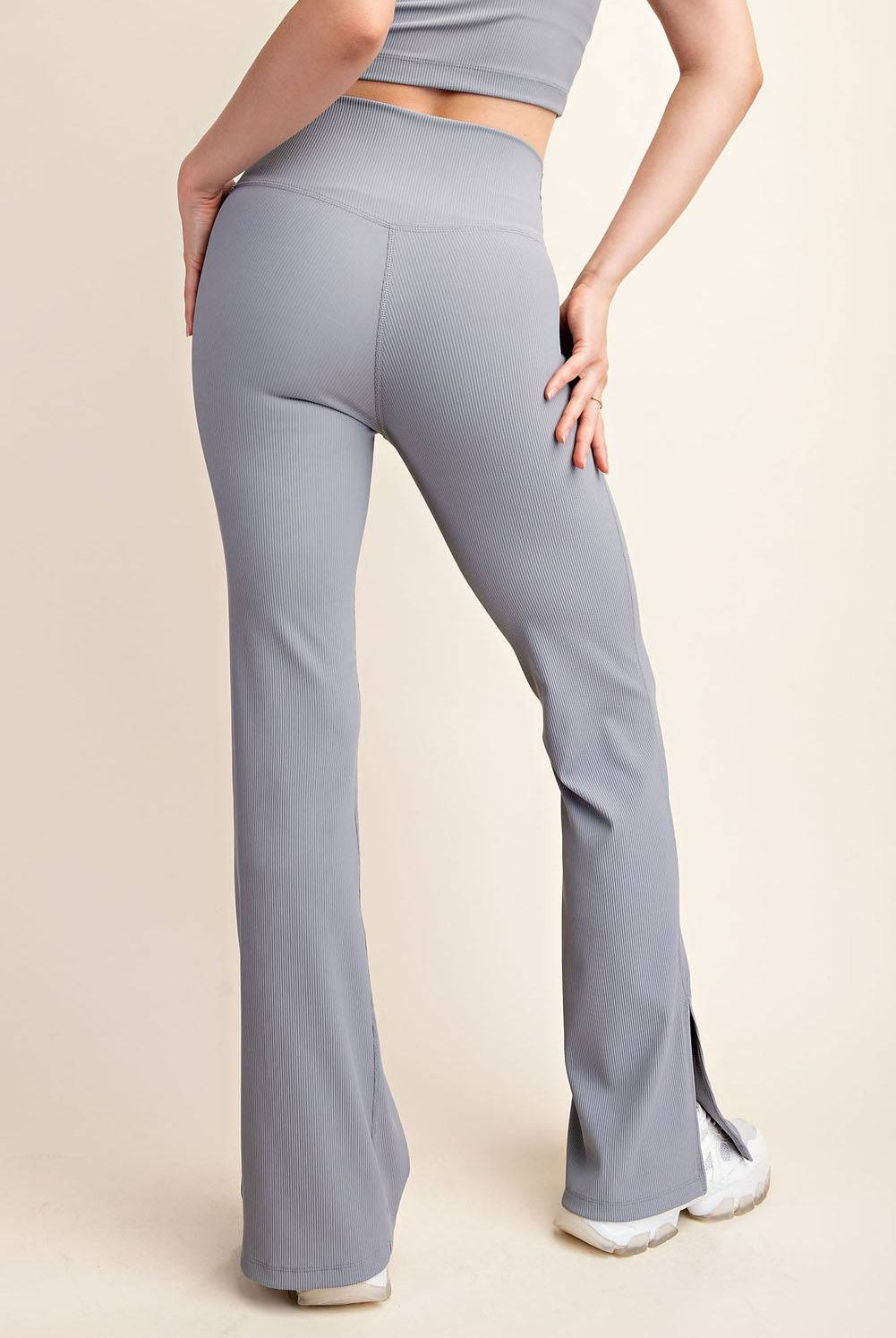 Nylon Rib V-waist Flare Leggings - Hype Up