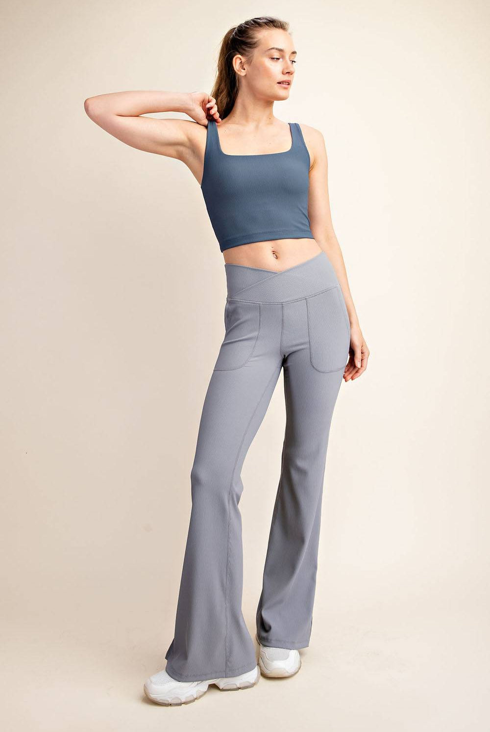 Nylon Rib V-waist Flare Leggings - Hype Up