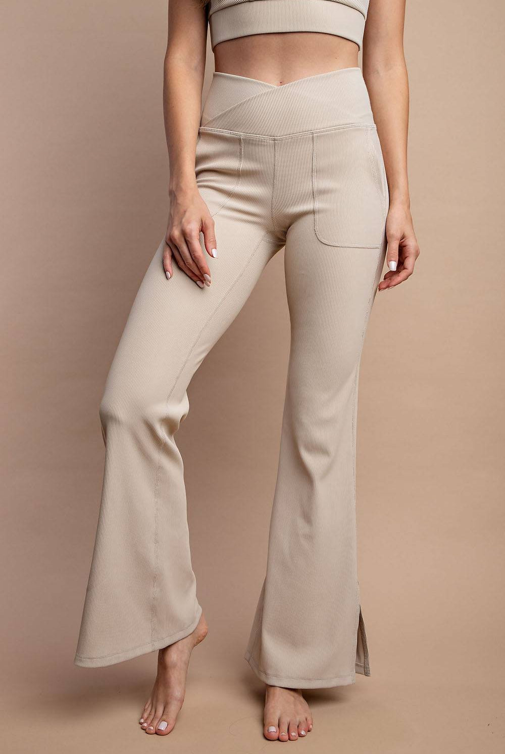 Nylon Rib V-waist Flare Leggings - Hype Up