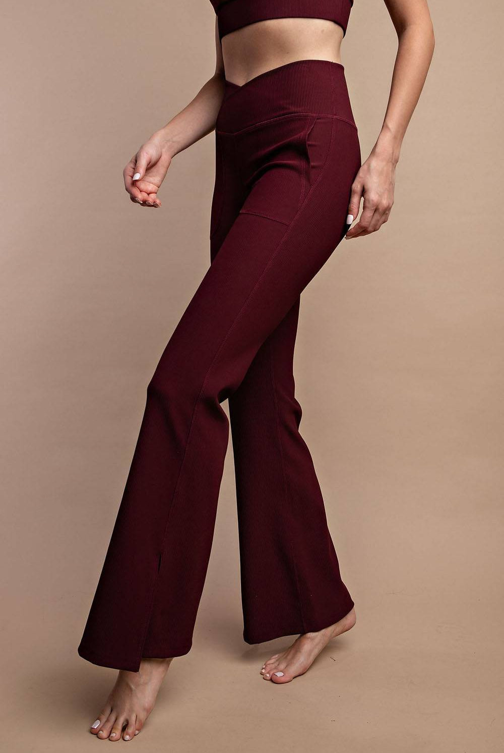 Nylon Rib V-waist Flare Leggings - Hype Up