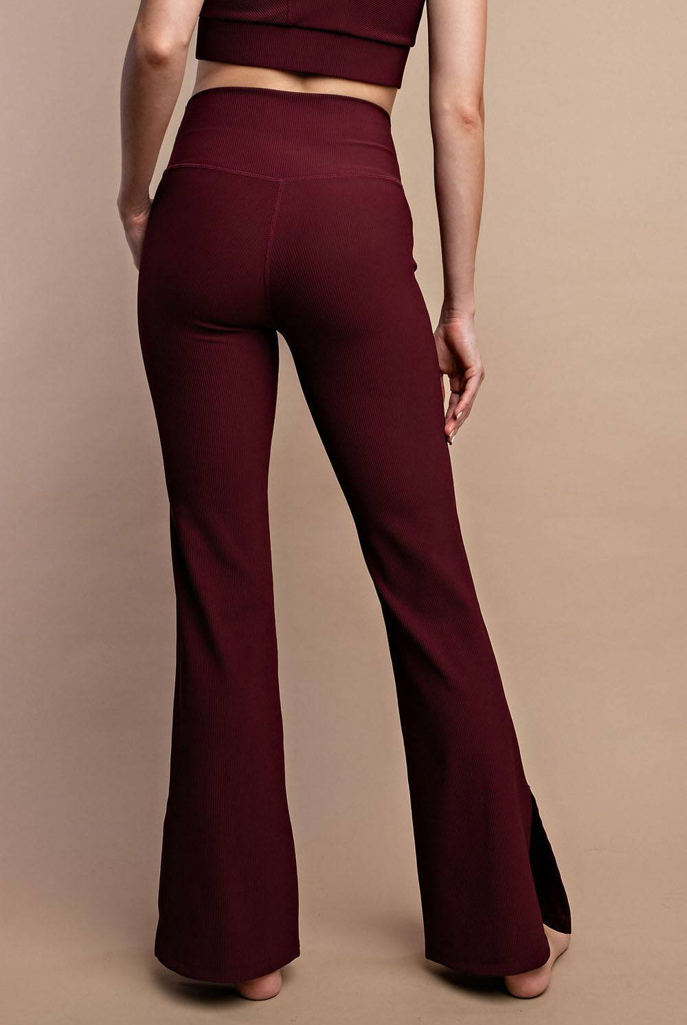 Nylon Rib V-waist Flare Leggings - Hype Up