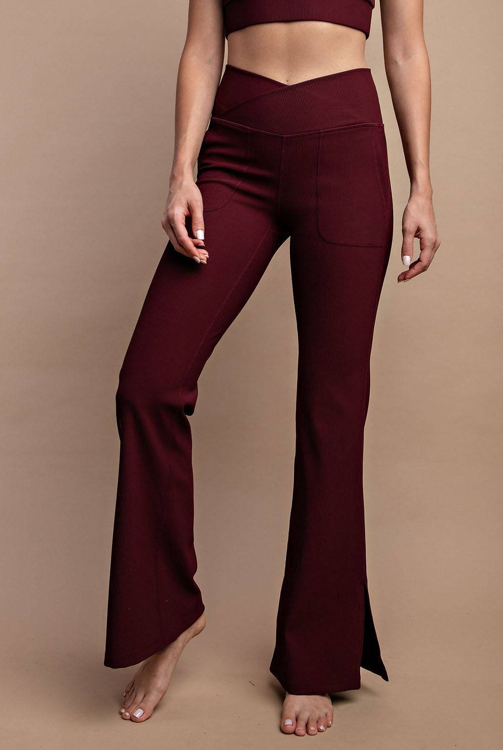 Nylon Rib V-waist Flare Leggings - Hype Up