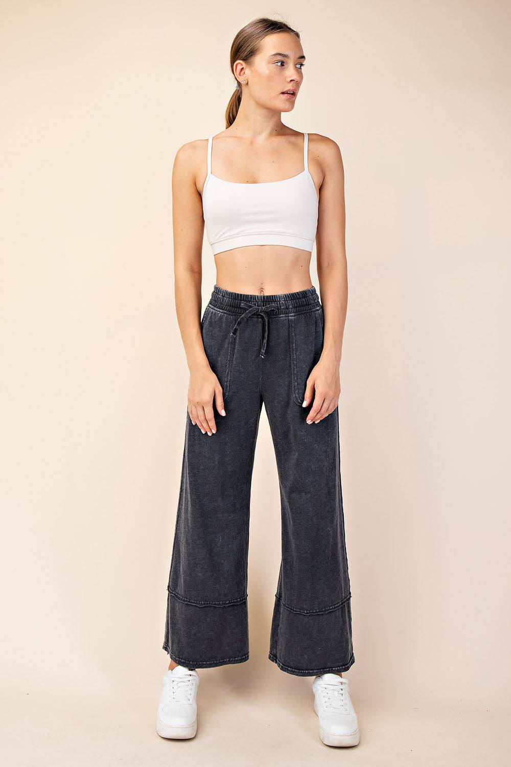 Cotton Poly Cropped Wide Pant - Hype Up