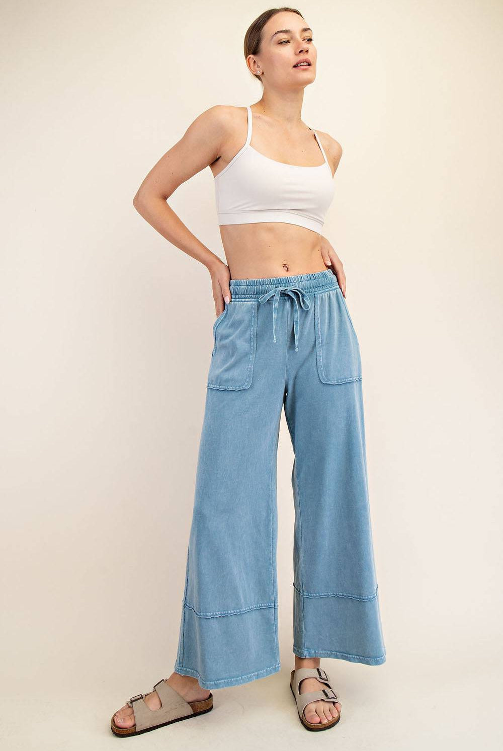 Cotton Poly Cropped Wide Pant - Hype Up