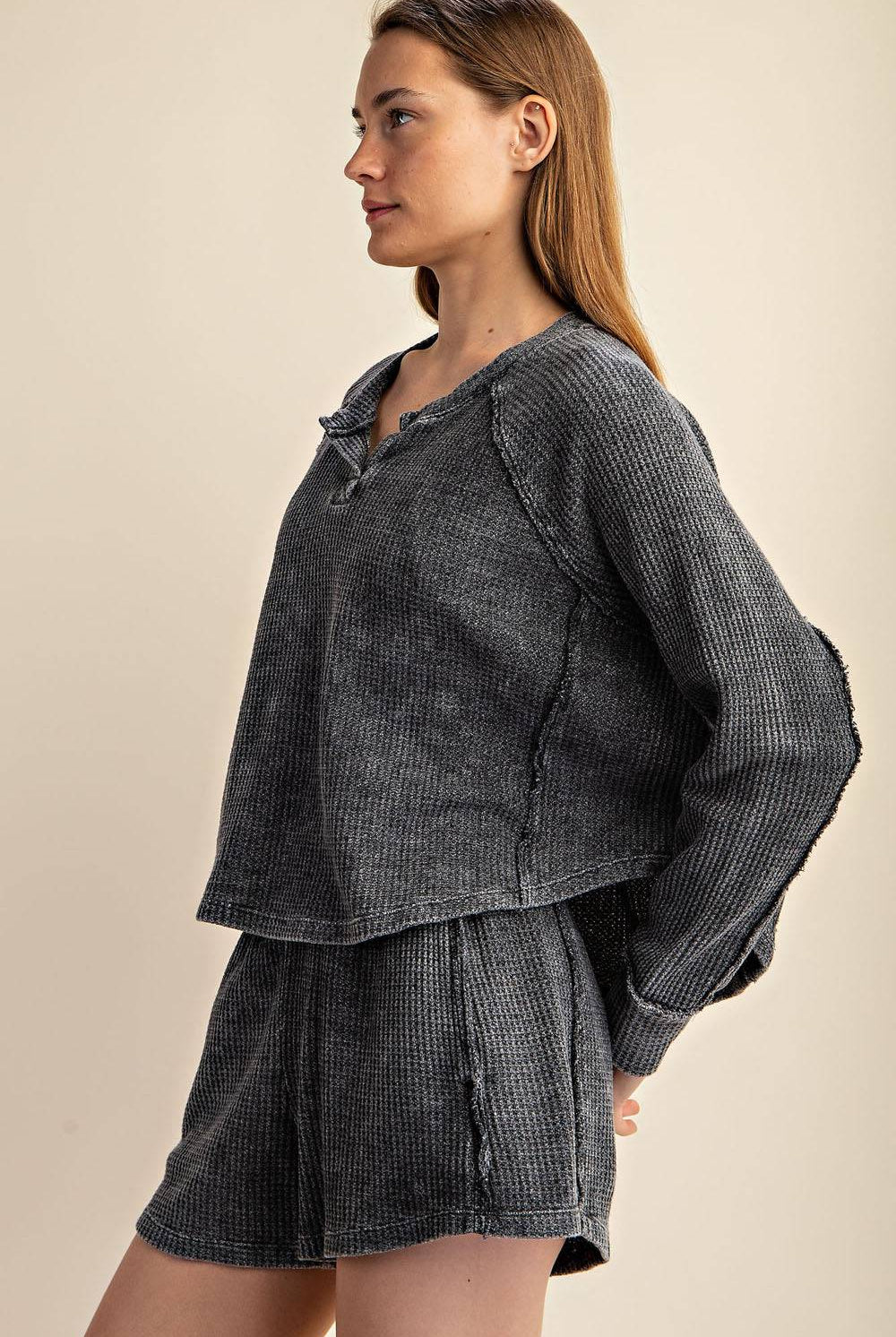 Mineral Washed Waffle Short Set - Hype Up