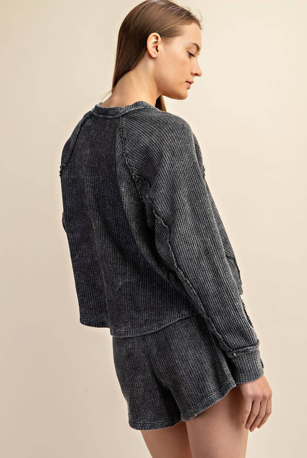 Mineral Washed Waffle Short Set - Hype Up