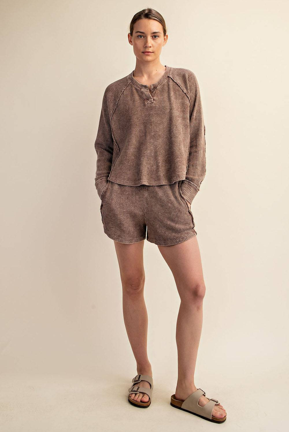 Mineral Washed Waffle Short Set - Hype Up