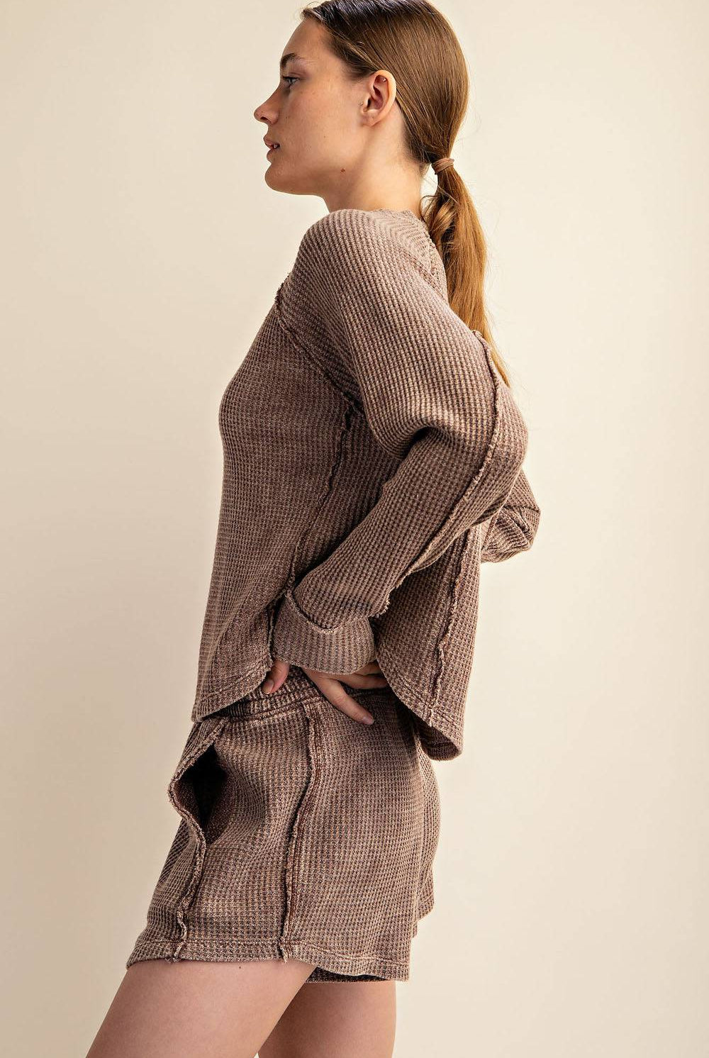 Mineral Washed Waffle Short Set - Hype Up