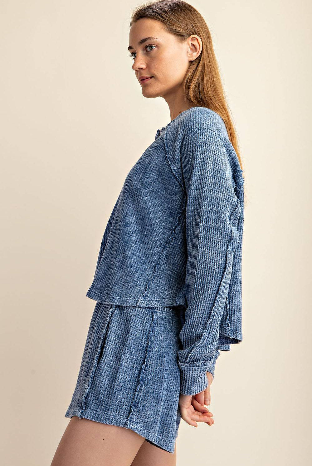 Mineral Washed Waffle Short Set - Hype Up