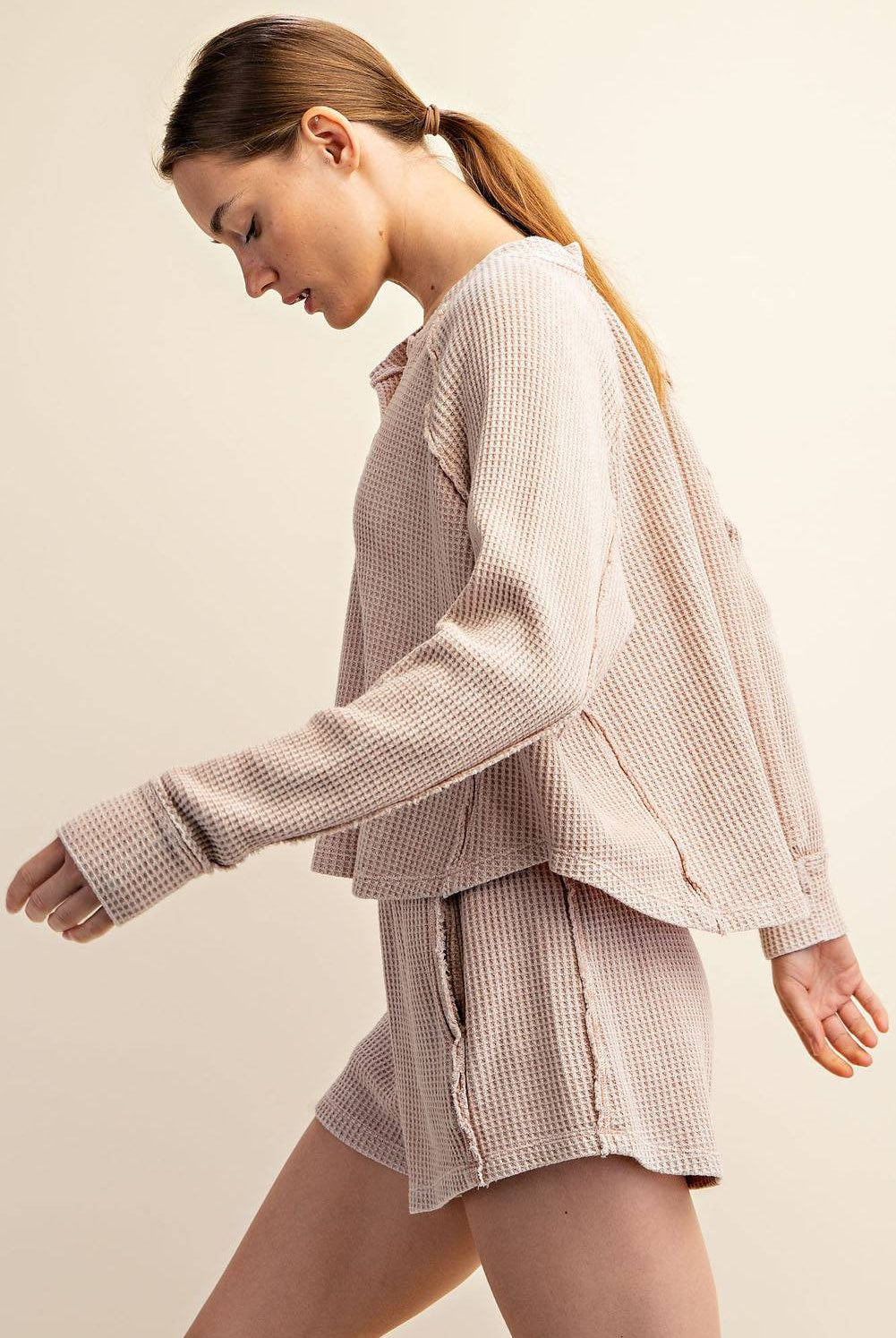 Mineral Washed Waffle Short Set - Hype Up