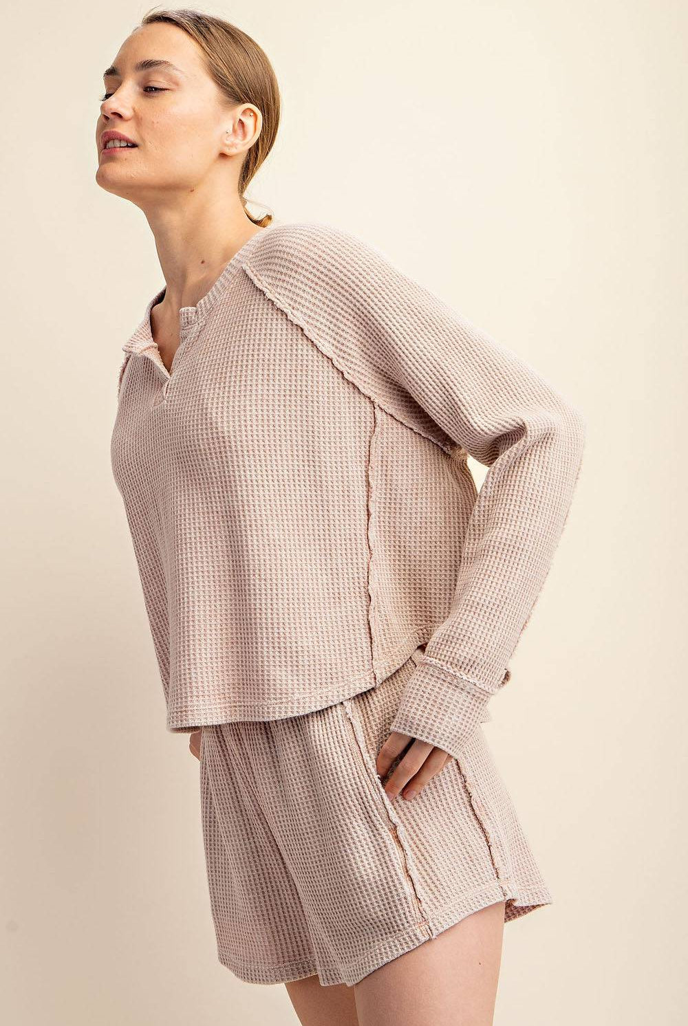 Mineral Washed Waffle Short Set - Hype Up