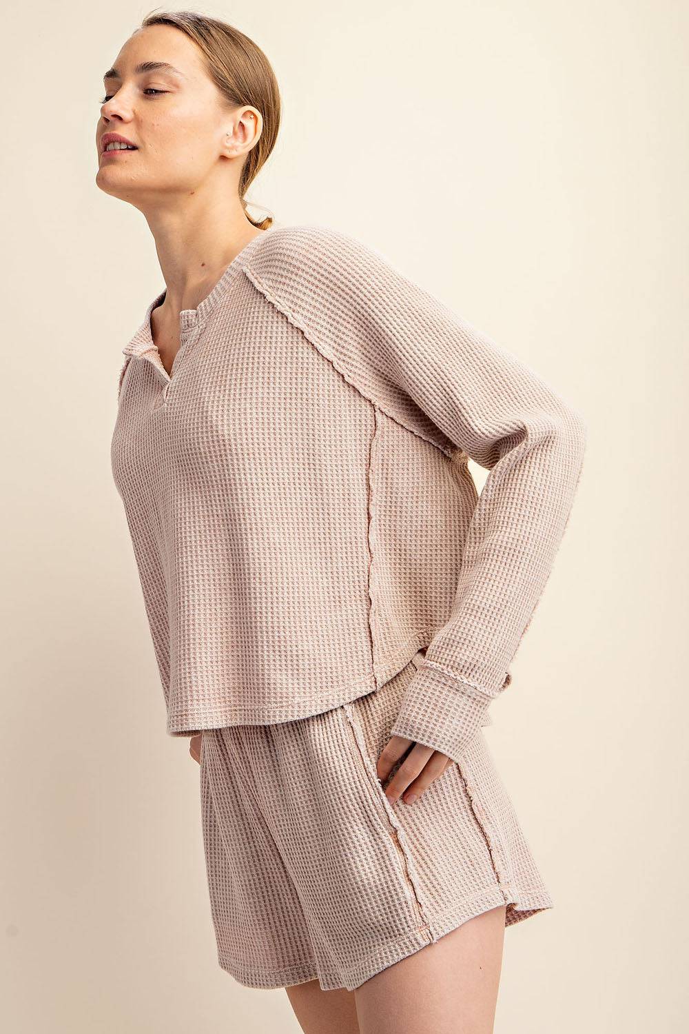 Mineral Washed Waffle Short Set - Hype Up